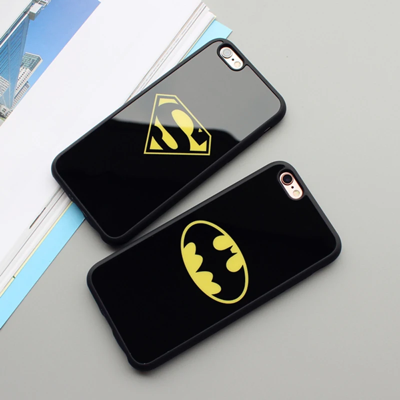 JAMULAR Mirror Superman Batman Case For iPhone 7 Plus 6 6s 8 Plus X Cases Back Cover For iPhone 6S 5 5S SE Covers Fundas Coque