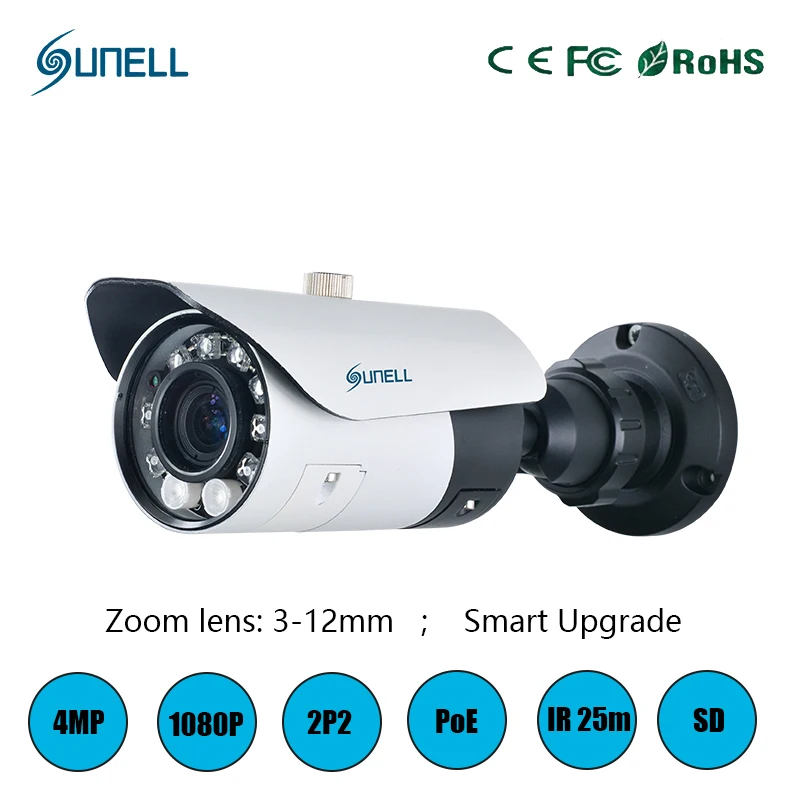 zk20 Sunell HD 4MP 1080P 4x Zoom Varifocal Lens Onvif POE IR Dome Network IP Security Smart CCTV Camera Vandalproof &Waterproof