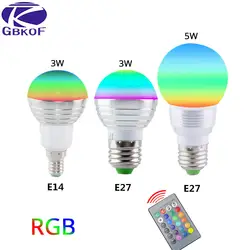 E27 RGB Светодиодный лампа AC110V 127 В 220 В E14 светодиодный свет RGB 3 Вт 5 Вт пятно света 16 видов цветов Изменение затемнения лампада светодиодный Luz +