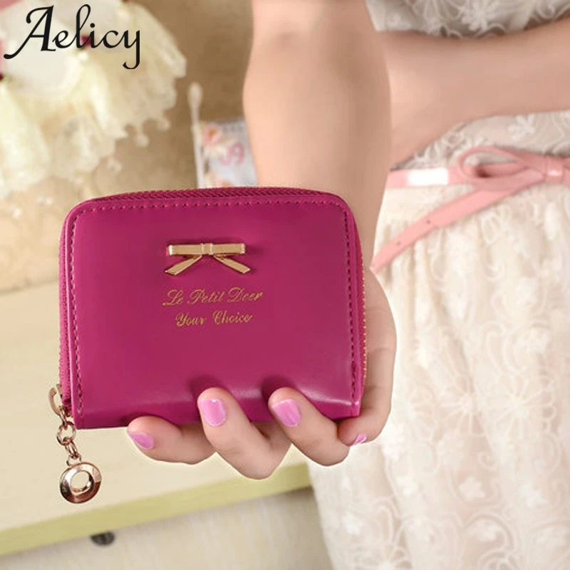 

Aelicy Wallets women's Retro Fashion High Quality Small Wallet Leather Wallet Bow Zip Coin Purse Wallets Women Luxury