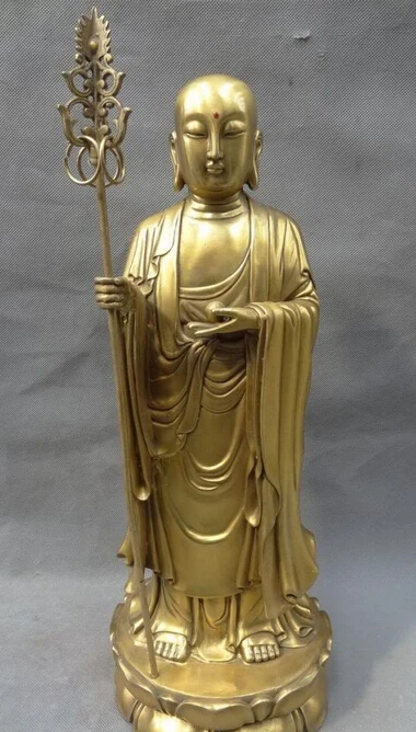 

JP S0606 16" Chinese Pure Brass Buddhism Temple Protect TangSeng Ksitigarbha Monk Statue B0403