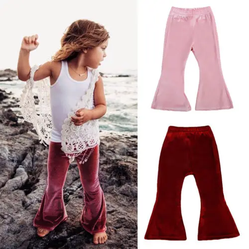 

Infant Toddler Baby Girls Bell Bottom Stretch Pleuche Pants Long Trousers Children Enfant Girl Solid Daily Pant Capris Soft 1-5Y