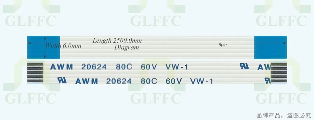 

FFC cable 1.0 pitch-5pin-2500mm-A same direction flexible flat cable ROHS customization is available