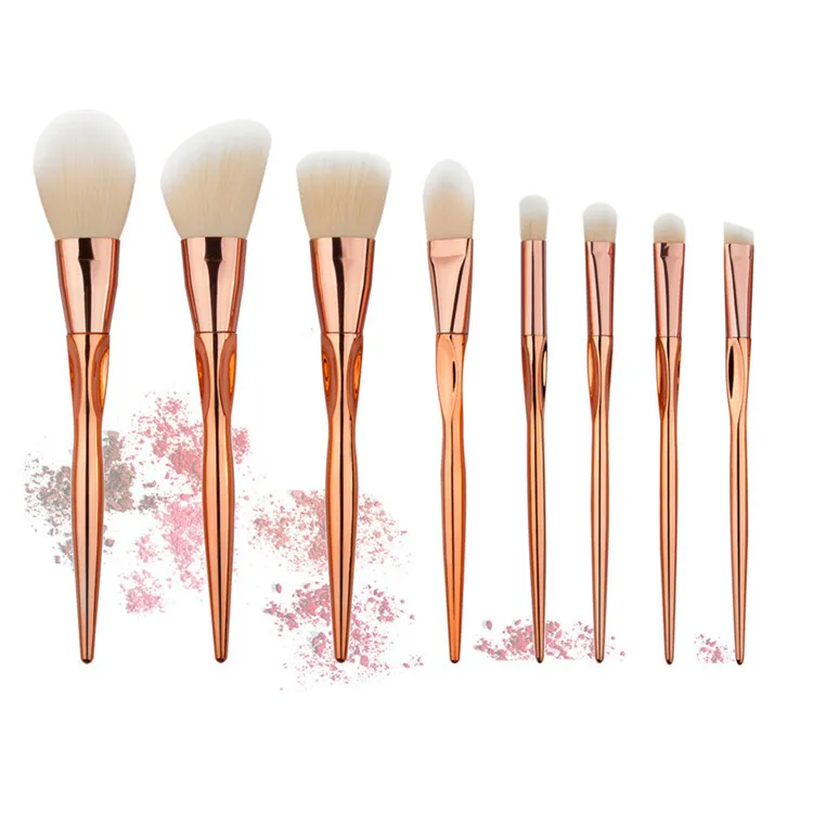 8 шт Профессиональные розовое золото набор кистей для макияжа пудра бровей Blush Brush Комплект инструменты Maquiagem кисти для макияжа