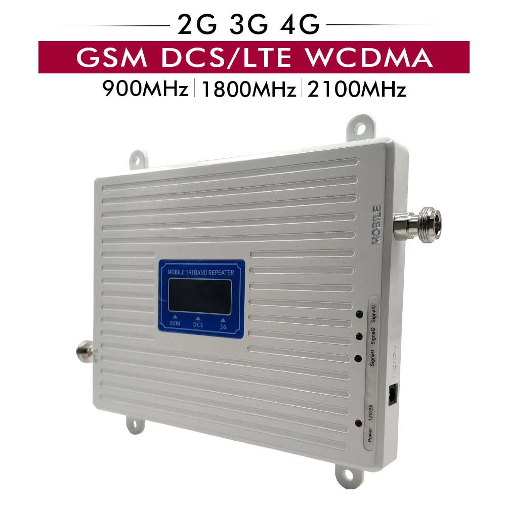 70dB Gain 2G 3G 4G Tri Band Booster GSM 900+DCS/LTE 1800+WCDMA UMTS 2100 Mobile Signal Repeater Cellular 4G LTE Signal Amplifier