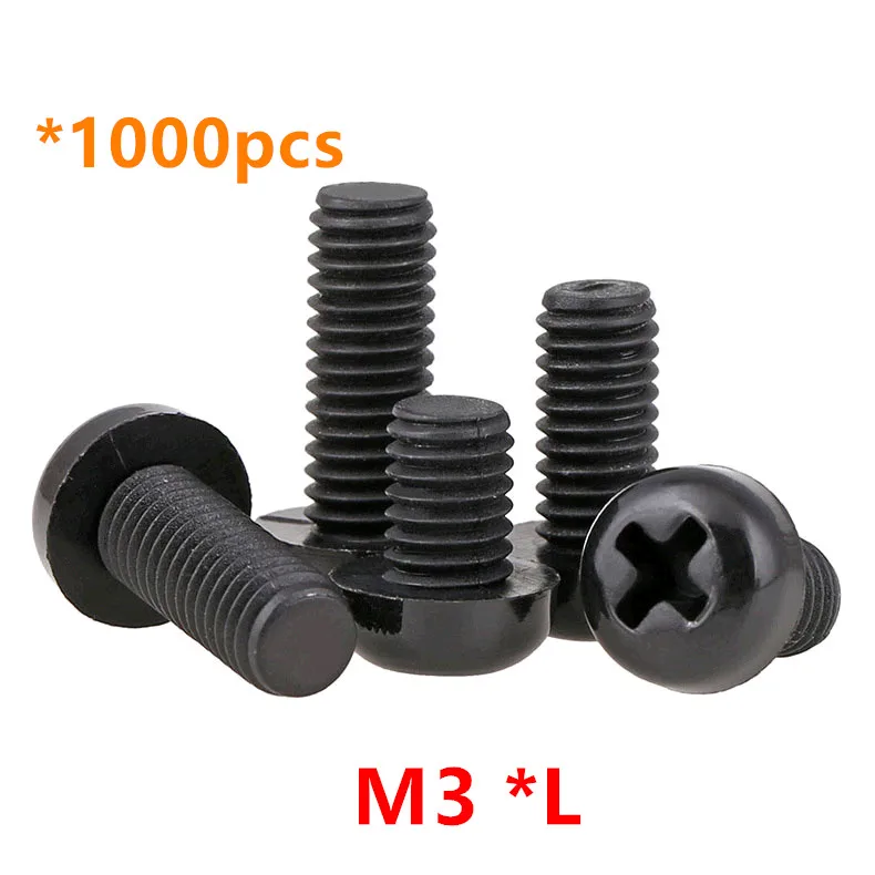 

1000pcs M3*4,5,6,8,10,12,15,20,25mm White Black Plastic Nylon Round Pan Phillips Head Machine Screw Bolts M3 Nylon Hex Nuts