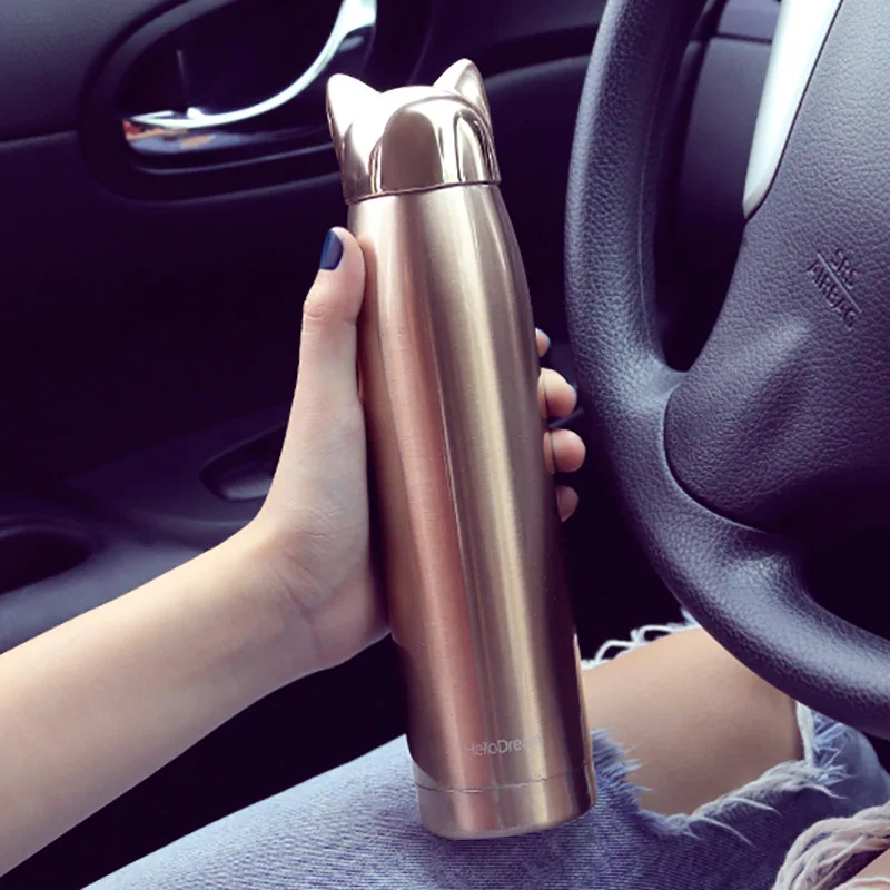 

Stainless Steel Vacuum Insulation Thermoses New Style Thermos Double Walled 320ml BPA Free Fox Shape Non Leak Drinks Bottles