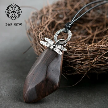 

Dragonfly Vintage Simple Women Pendant&Necklaces Rope Sweater Chain Sandalwood Wooden Handmade Necklace Women Jewelry Wholesale