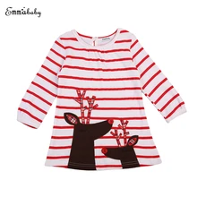 Рождественское платье в полоску для маленьких девочек милые хлопковые платья с длинными рукавами и рисунком оленя для девочек детское платье для девочек, новинка года, рождественское платье, Vestido От 1 до 7 лет