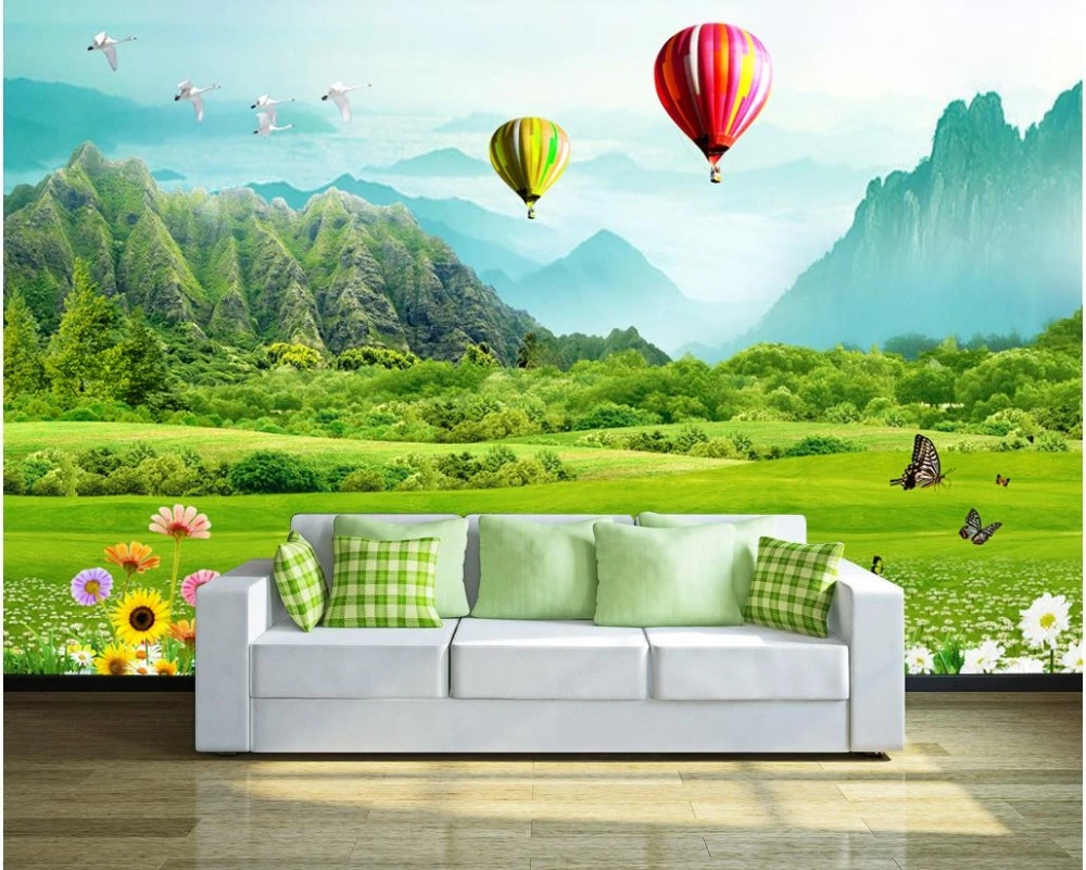 3dの壁紙自然景観芝生山熱気球3d背景の壁の写真3d壁紙 Photo 3d Wallpaper 3d Wallpaper For Room3d Wallpaper Aliexpress