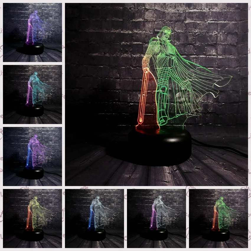 

New Star Wars 3D Lamp Black Warrior Darth Vader Mixed Color Multicolor Led Night Light Kids Toys Table Touch Lampara Lighting