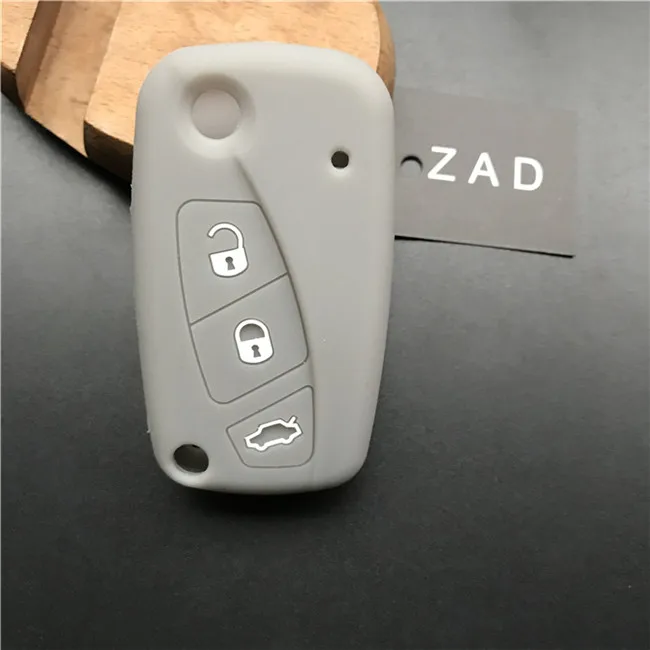 ZAD силиконовый чехол для ключей от машины чехол для FIAT Panda Stilo Punto Doblo Grande Bravo 500 Ducato микроавтобуса 3 кнопки ключ - Название цвета: Серый