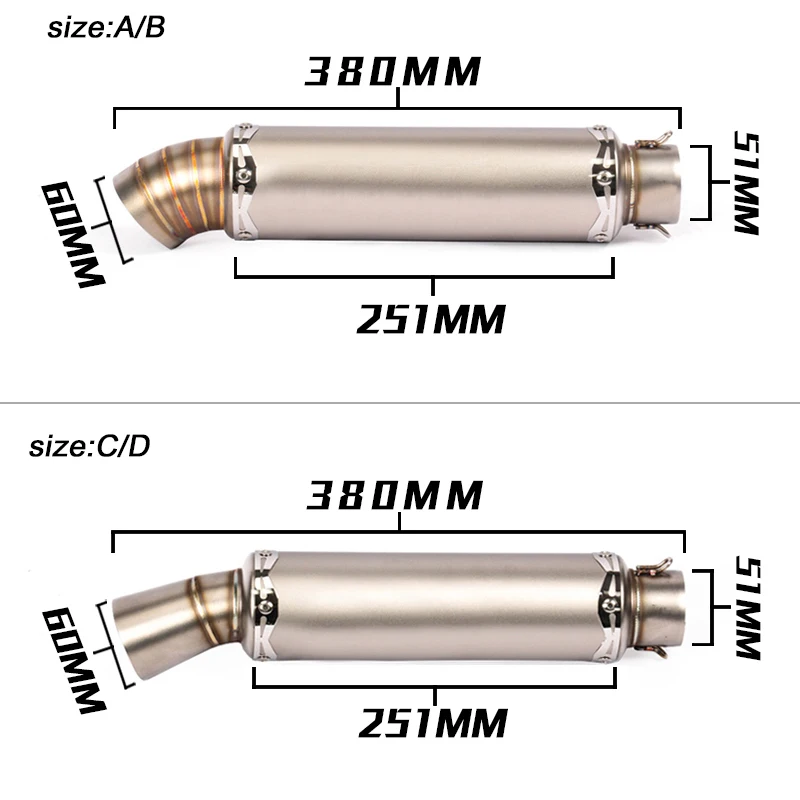 Мото-короткая выхлопная труба глушителя из нержавеющей стали или углеродного волокна Модифицированная 51 мм выхлопная труба глушителя мотоцикла DB K