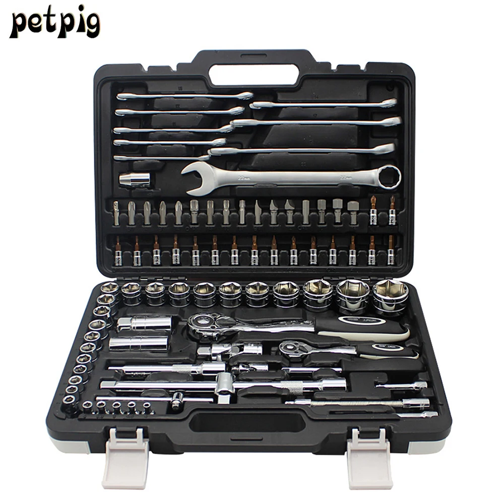 

82PCS Car Motorcycle Repair Tool Set A Set of Auto Repair Tools Set Ratchet Wrench Socket Tool Hardware Tool Set