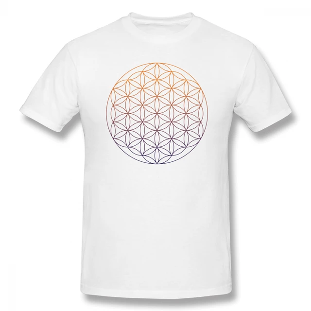Sacred Geometry T Shirt Flower Of Life T-Shirt Men Print Beach Tee Shirts Male Short Sleeve Funny Awesome T Shirts Plus Size White