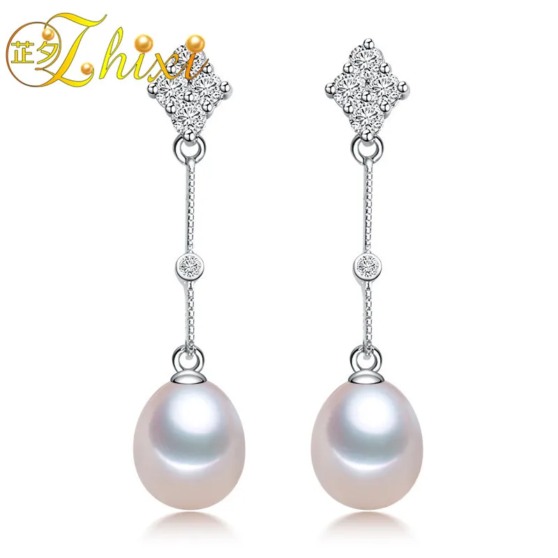 

ZHIXI Natural Pearl Earrings Fine Jewelry Real Freshwater Pearl Drop Earrings 8-9mm Women Trendy Gift For Wedding Party TC1033-1
