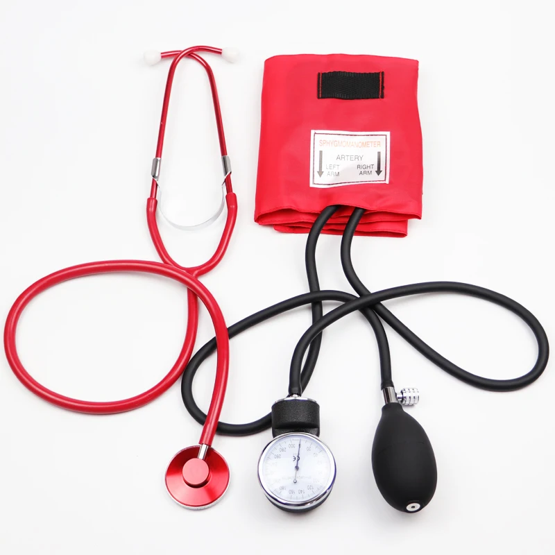 

Classic Red Color Blood Pressure Monitor BP Cuff Stethoscope Arm Aneroid Sphygmomanometer with Single Head Cute Stethoscope