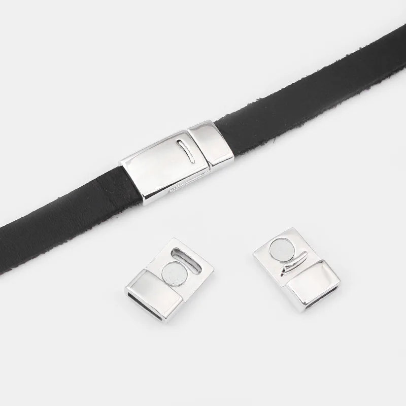 

5Sets Shiny Silver 10x2mm Flat Magnetic Clasp for 5mm 10mm Flat Leather Cord Bracelet DIY Jewelry Findings magnet clasps