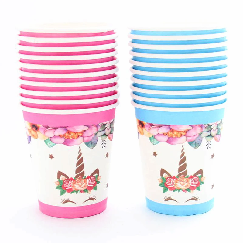 

10pcs/set Flower Unicorn Paper Cups Disposable Tableware Wedding Birthday party Decor Baby Shower Theme Festival Kids water cup