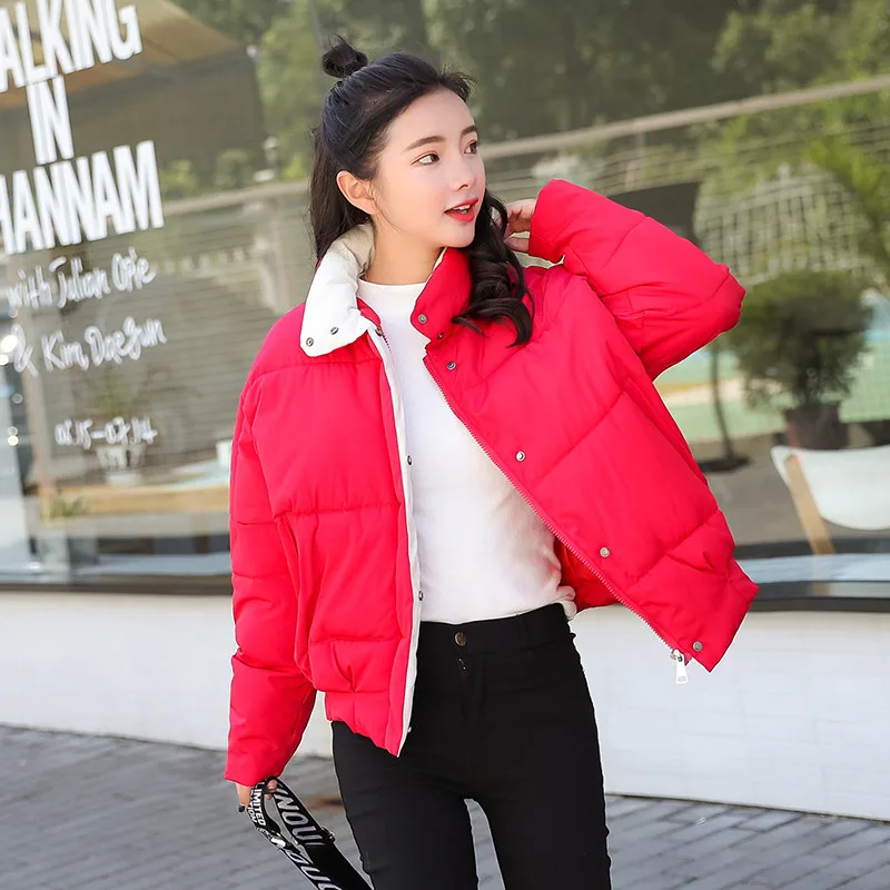Stand Women Jacket Sha black Breasted Basic H154 Outerwear Solid rhodo Winter Short Coat Parkas New red Female Buttons Hong duo Beige 2018 Inverno Collar Casaco qx05wp8g8