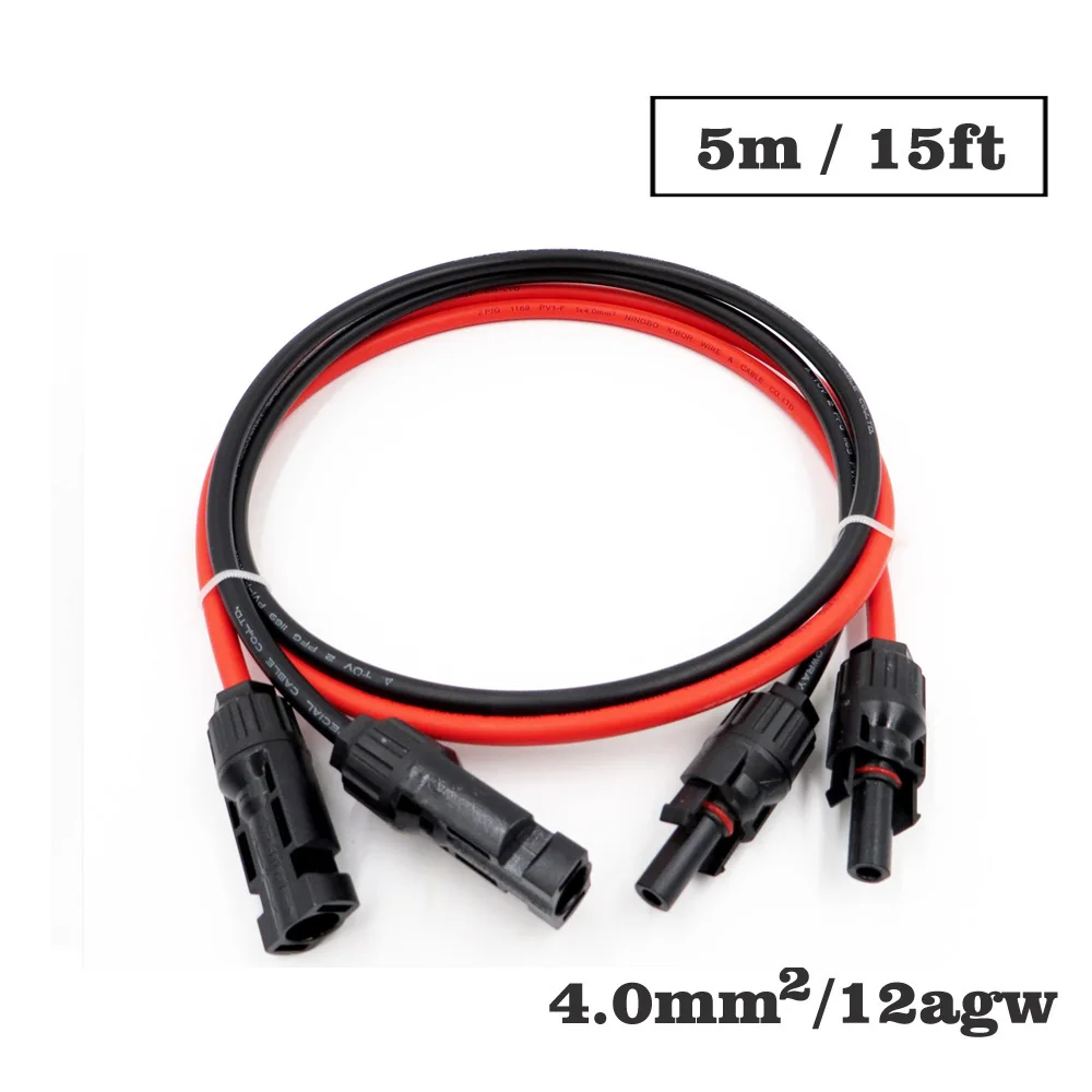 

1pair X 4mm2 12AWG 15FT 5m MC4 Connector Extension Connect branch black parallel Series 5 meter extend cable