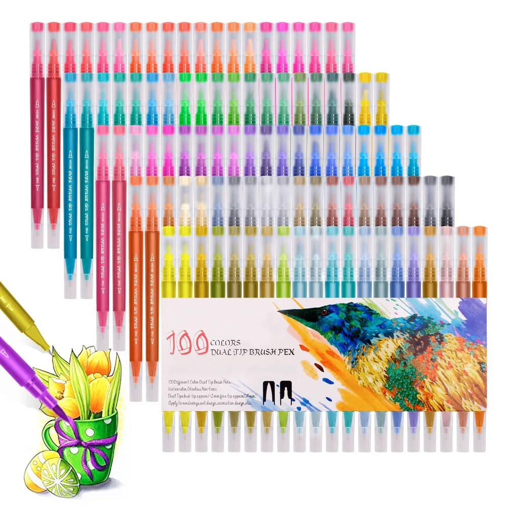 

Watercolor Markers Washable Pen Sketching Painting Dual Brush Pen Set Soft Permanent Markers 48 60 72 100 Colors For Art Drawing