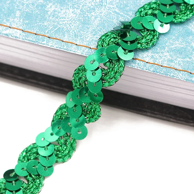 5Meters 1.5cm Loose Round Flat Sequins Laser Giltter Paillettes Sequins for Crafts Sewing on Cloth Accessory Sequin Trim dark green