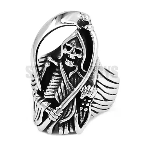Wholesale Gothic Grim Reaper Skull Biker Ring Stainless Steel Jewelry Classic Skull Motor Biker Men Ring SWR0561