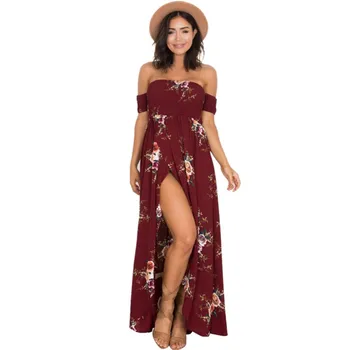 

Summer Off Shoulder Beach Long Dress Dresses Floral Vestidos Women Style Maxi Print Boho