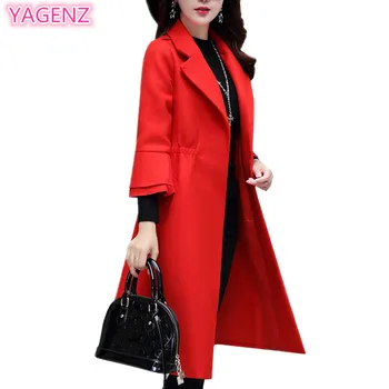 

YAGENZ Women Basic Coats Spring Woolen Coat Women Slim Woolen Coat Long Jacket Upscale Solid Color Seven Sleeves Fashion Coat 45