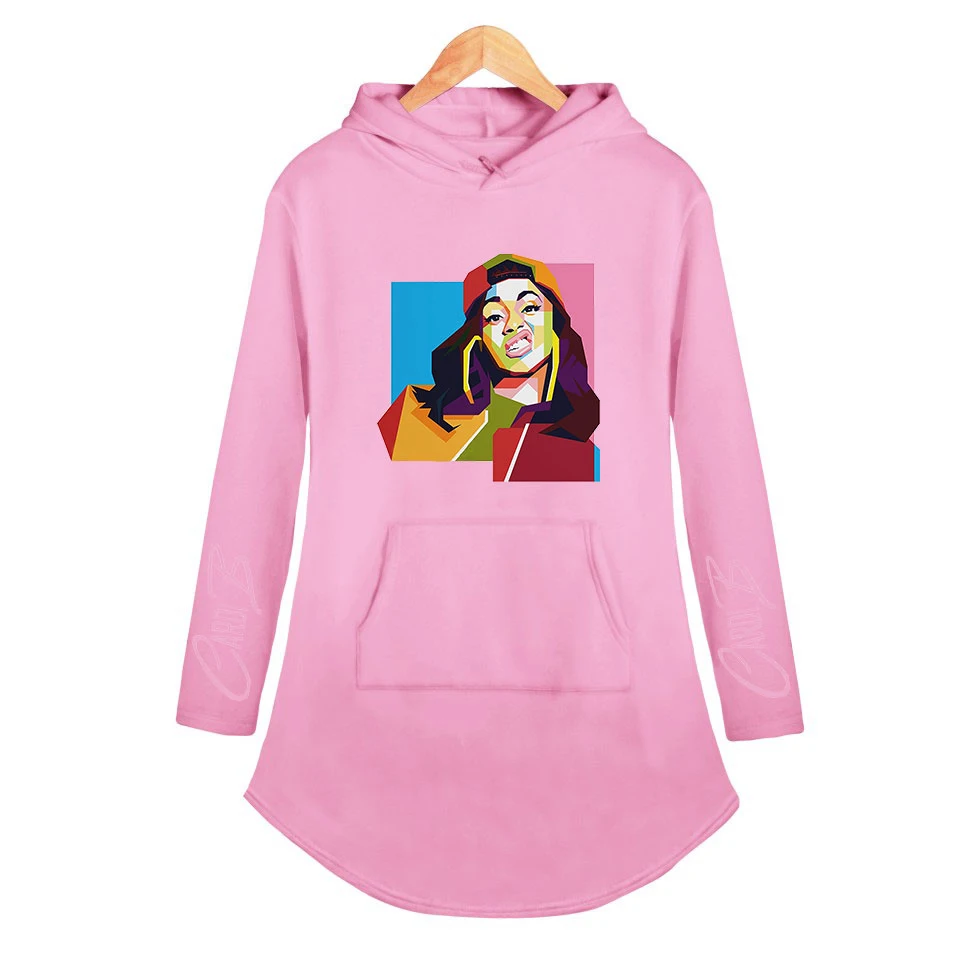 

Kpop Cardi B Women Dress Hoody Hoodies Harajuku Steetwear Summer Soft Dress Hoodie Girl Sweatshirt Over Size 2XL Free Shipping