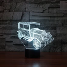 7 видов цветов Изменение классический автомобиль модель свет в ночь 3D старинный автомобиль Иллюзия Таблица Спальня лампы Декор игрушка в подарок для мальчика