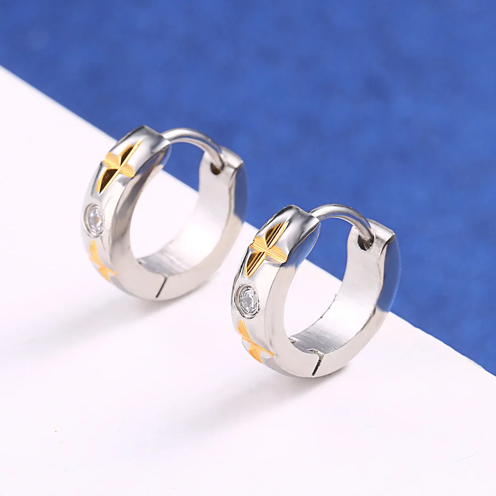

Hoop Earrings for women Men Fashion Jewelry Circle Stainless Steel cross Earring simple round crystal earrings Party gifts
