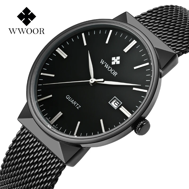 

Black Wrist Watch Men Top Brand Luxury Famous Male Clock Ultra Thin Date Waterproof Steel Strap Casual Watch relogio masculino
