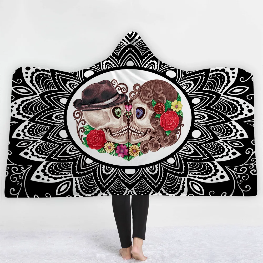 Модное одеяло для взрослых с капюшоном и изображением сахарного черепа, с цветочным принтом, готическое Флисовое одеяло с шерпой, пригодное для носки, одеяло с изображением Ловец снов из микрофибры