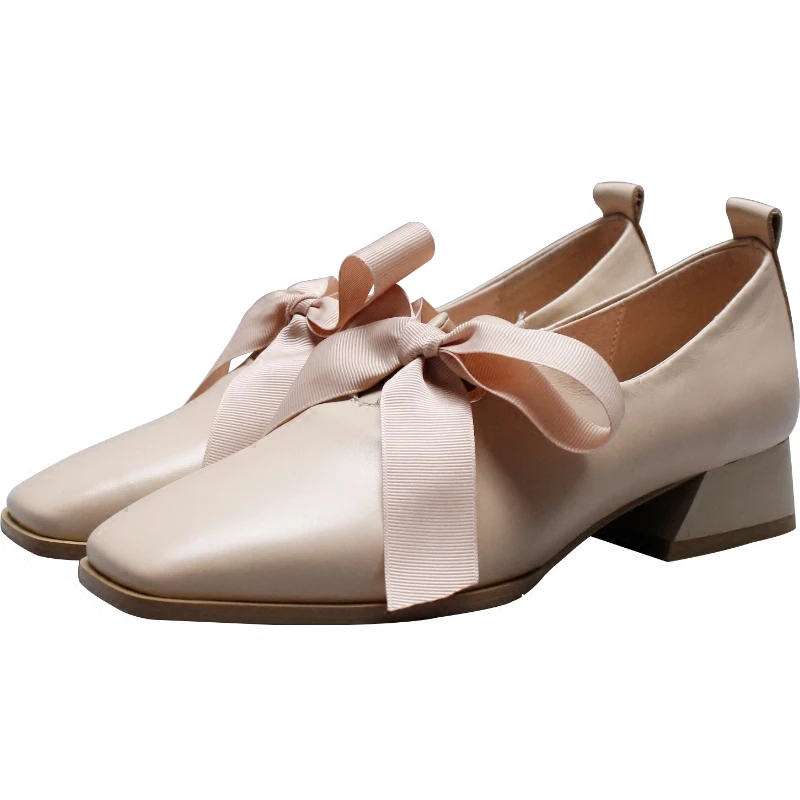 

2018 new sweet Japanese retro bow tie with thick with the single shoes spring leather deep mouth shoes
