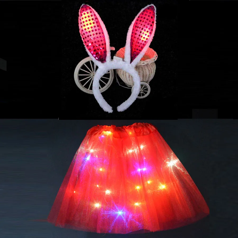 Светодиодный светящийся светильник; Детские платья-пачки принцессы для девочек; одежда для детей; повязка на голову для свадебной вечеринки; костюм кролика; костюм для костюмированной вечеринки - Цвет: sequin red