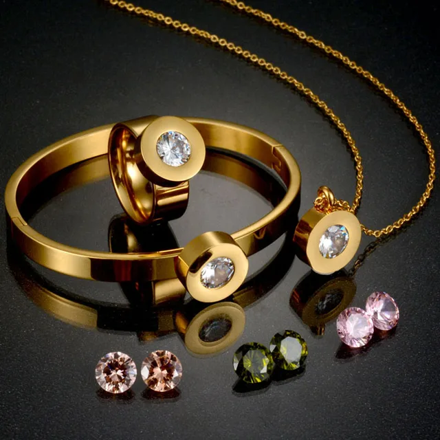 High Quality Stainless Steel Bridal Exchange Jewelry Set Fashion Gold