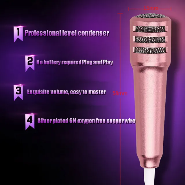 2018 Top Sale Mini Karaoke Condenser Microphone With Earphone For Phone Computer Mini Microphone With Earphone 3.5 plug
