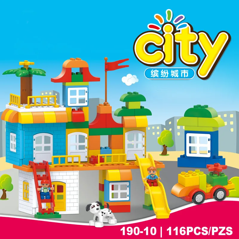 

116PCS Big Size Diy Building Block Happy Town Figures And Animal Bricks Compatible with Legoingly Duplo Toys for Kids Baby Gifts