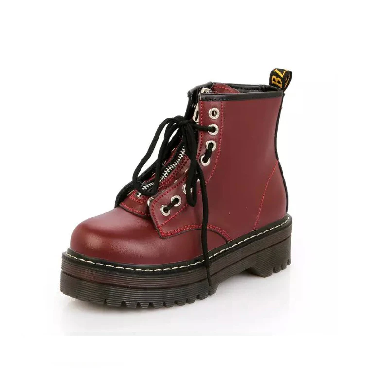 

Red PU Leather Platform Ankle Boots Women Zip Flat Martin Boots Cow Muscle Sole Winter Shoes Woman Chaussures Femme SIZE 40