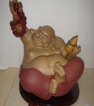 

China Painted Pottery Porcelain Statue Bottle Gourd Happy Laugh Maitreya Buddha