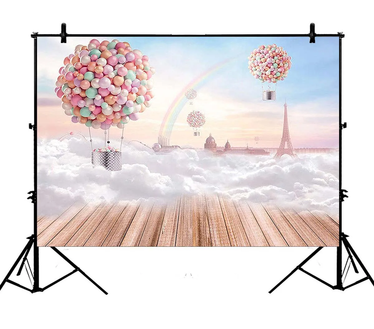 

5x7ft Sky 3D Hot Air Balloon Rainbow Snow Floor Wedding Polyester Photo Background Portrait Backdrop