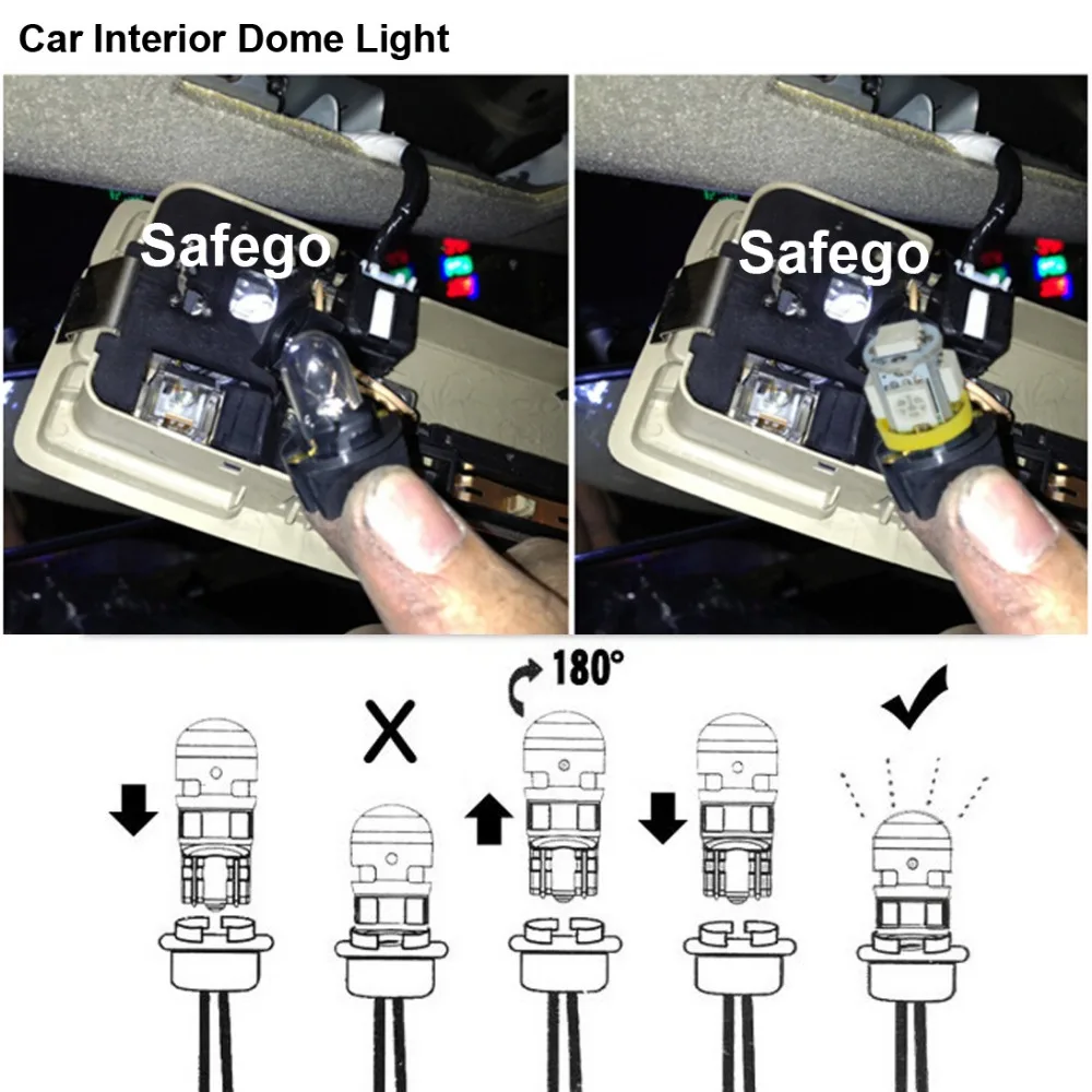 Safego 30 шт. W5W светодиодный T10 светодиодный 5 SMD 5050 12 V Супер Белый Заменить для авто Подсветка салона лампы для чтения Потолочные плафоны