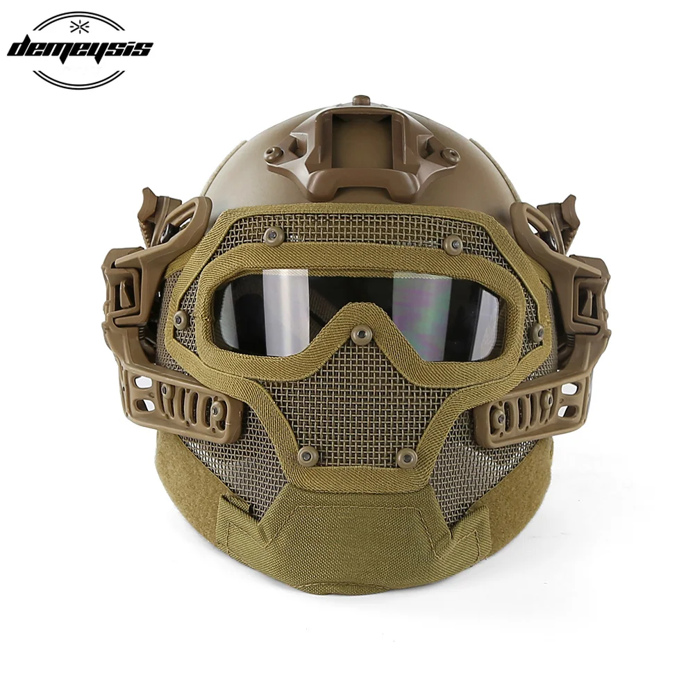 TAN Tactical Helmet with Mask Airsoft Helmet Paintball Fullface Protective Face Mask Helmet for Sports CS Military Helmet TAN Tactical Helmet with Mask Airsoft Helmet Paintball Fullface Protective Face Mask Helmet for Sports CS Military Helmet