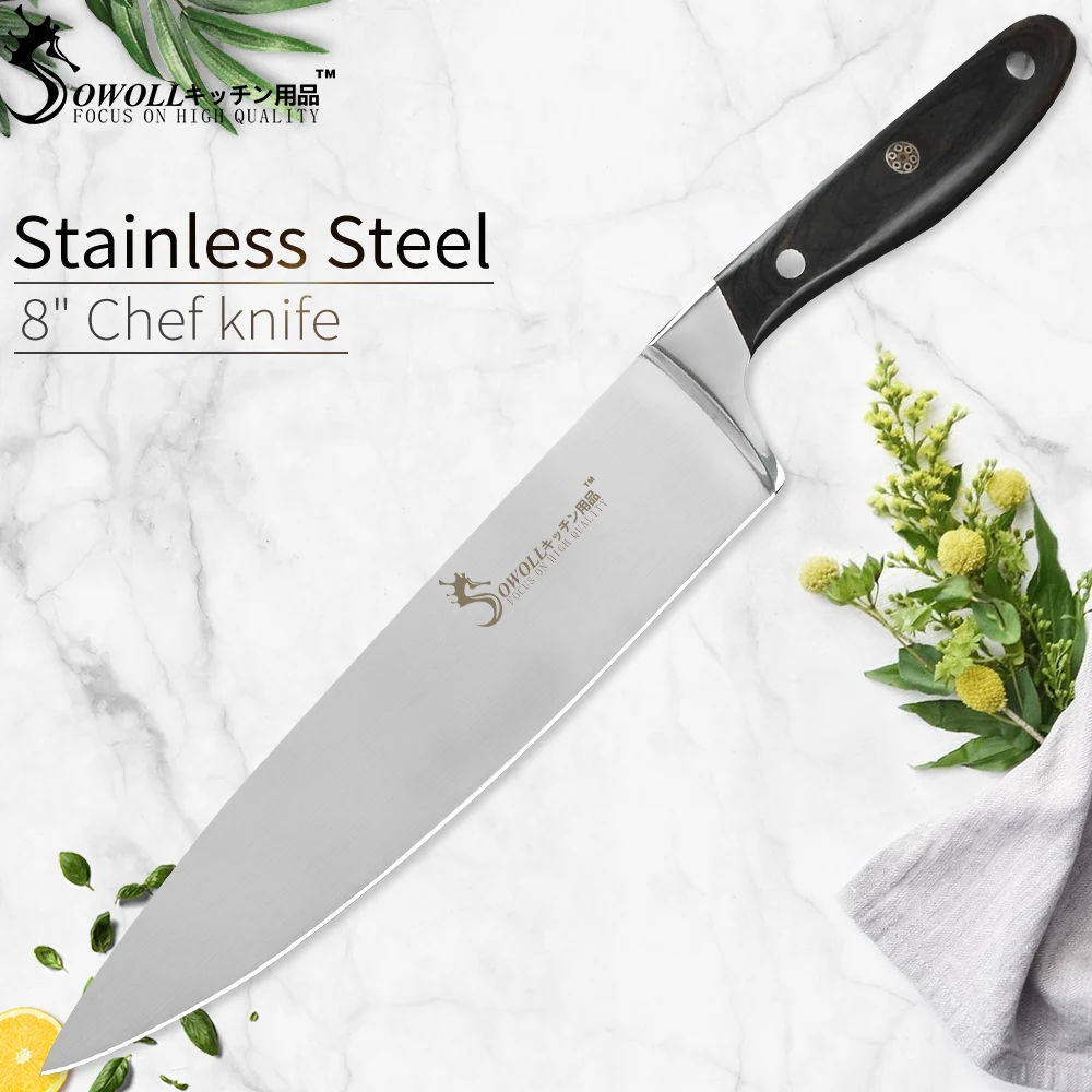 

SOWOLL Kitchen Knife Stainless Steel 8 inch Chef Knife Professional Japanese Color Wood Handle Kitchen Knife Best Cooking Tools