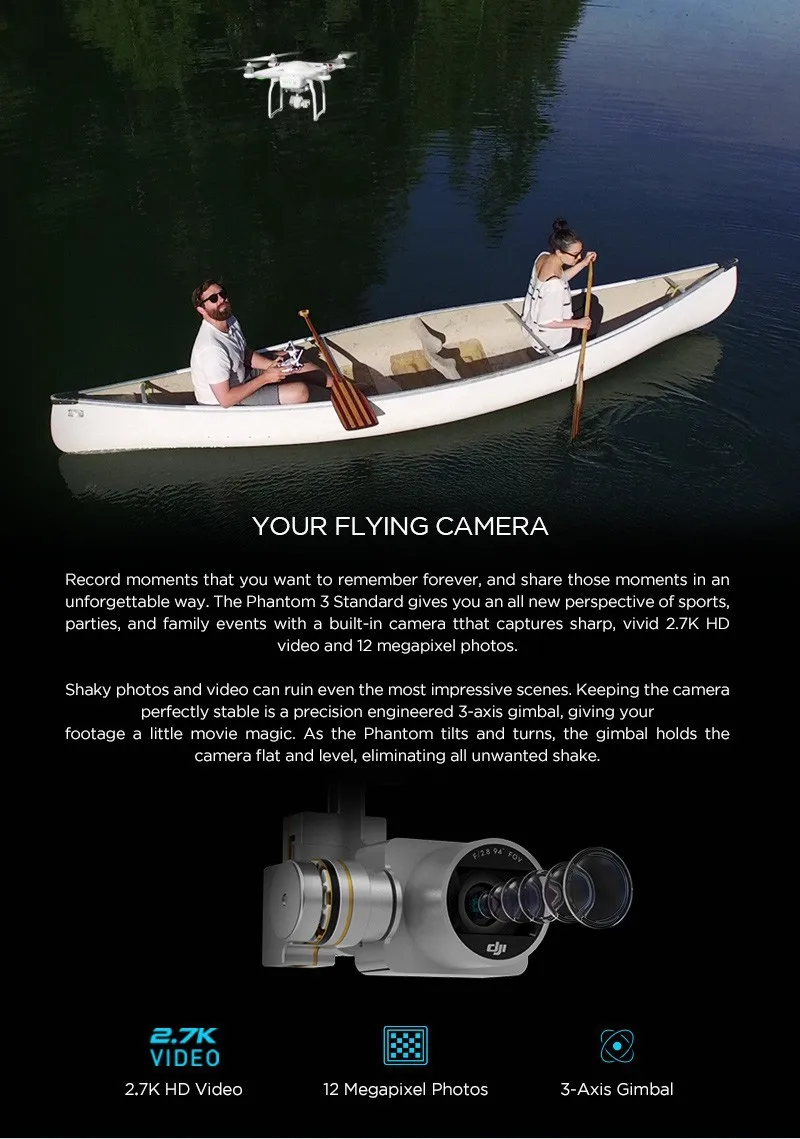 DJI Phantom 3 Standard With Extra Battery , 2.7K Hd Camera , Buildin GPS System, Live HD View, Extra Battery Option