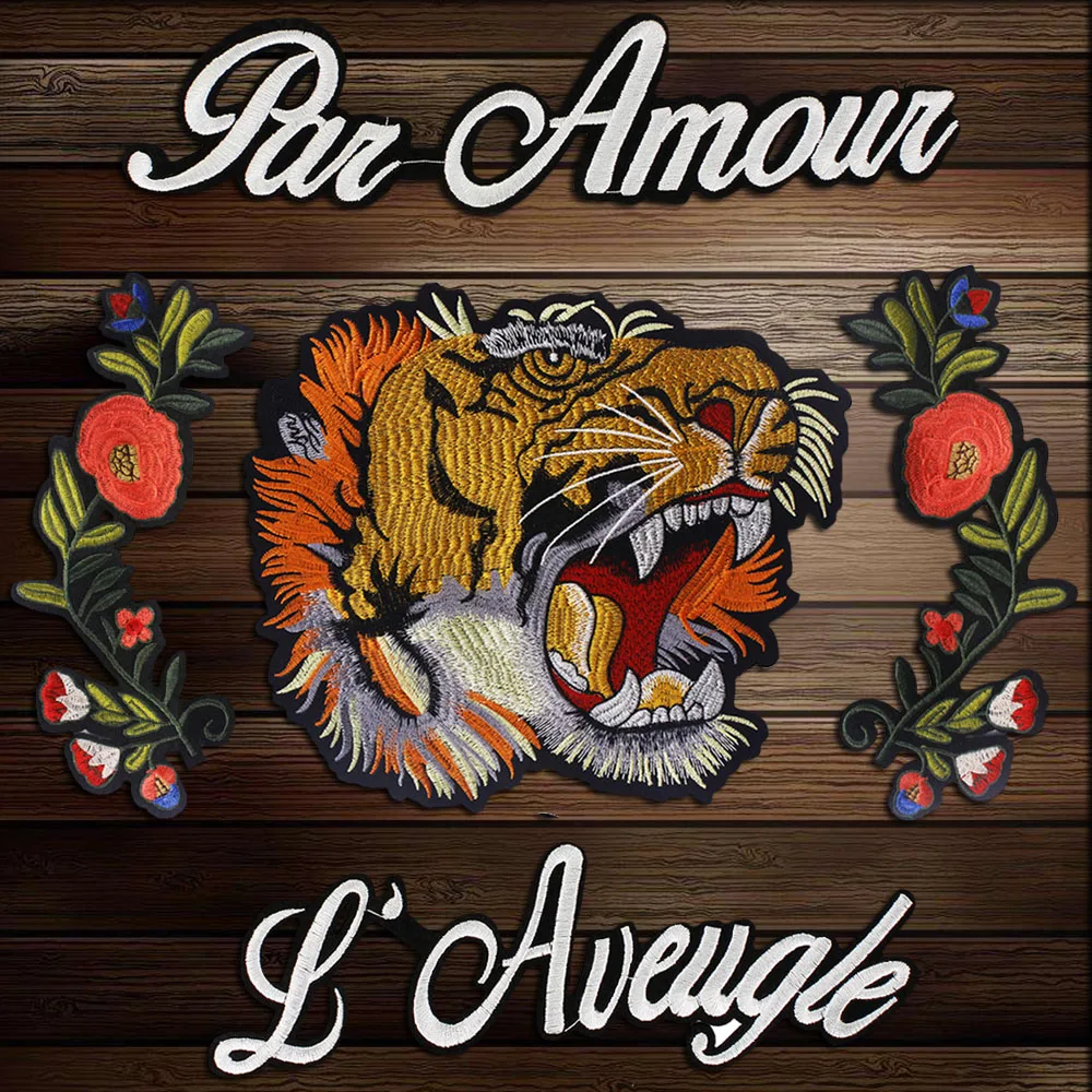 1set Large Tiger Head Flowers Applique Embroidered Patches Sew On Patch Lace Fabric Motifs Decoration Cloth Sewing Accessories | Дом и сад