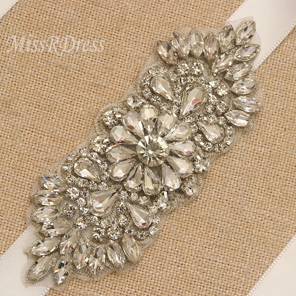 

MissRDress Bridal Belt Crystal Bridal Sash Silver Rhinestone Flower Wedding Belt Sash For Bridal Dress Gown JK887