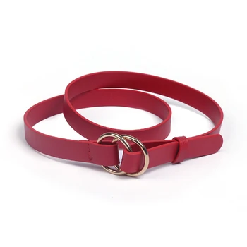 

Fashion Double Ring Round Buckle multi-color Ladies PU Belt Thin Section Wild Personality Knot Decoration Female Decorative Belt